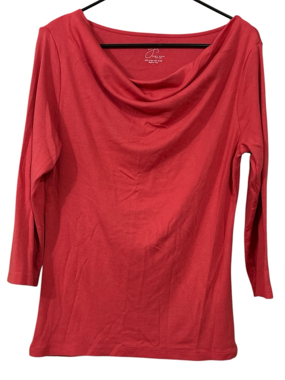 Joan Vass Red Draped Neck Long Sleeve Top